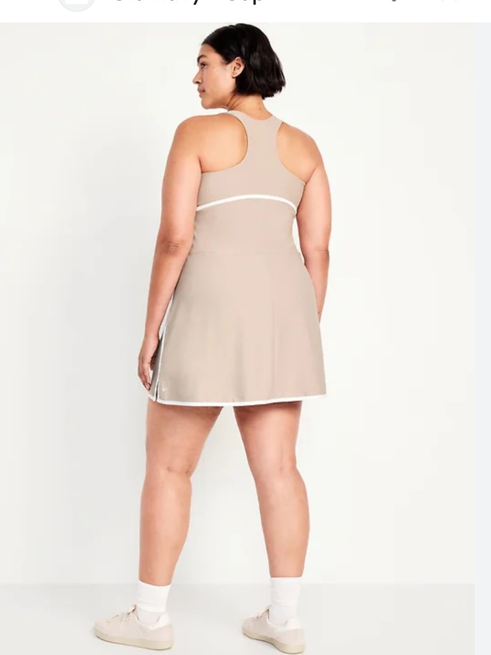 Old Navy Beige Racerback Athletic Tennis Dress w/ White Trim built in shorts 4X